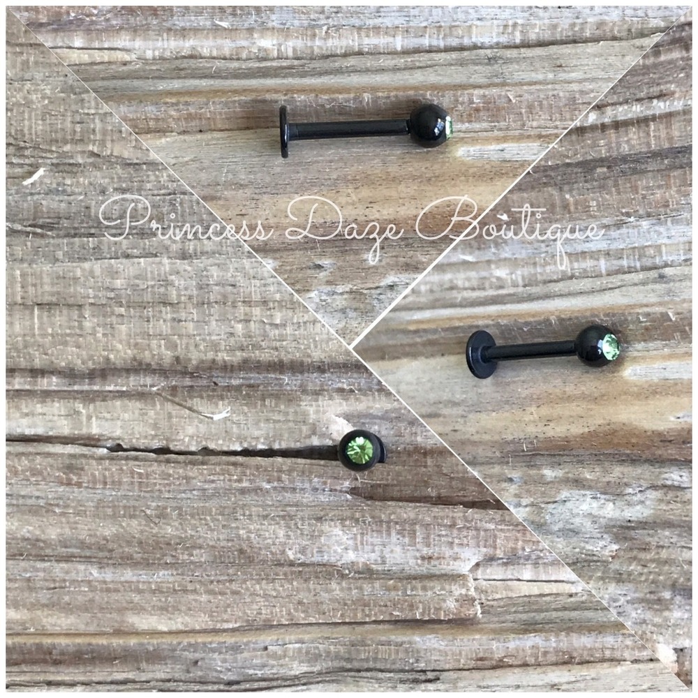 Black Labret Monore Lip Piercing With Green Gemstone